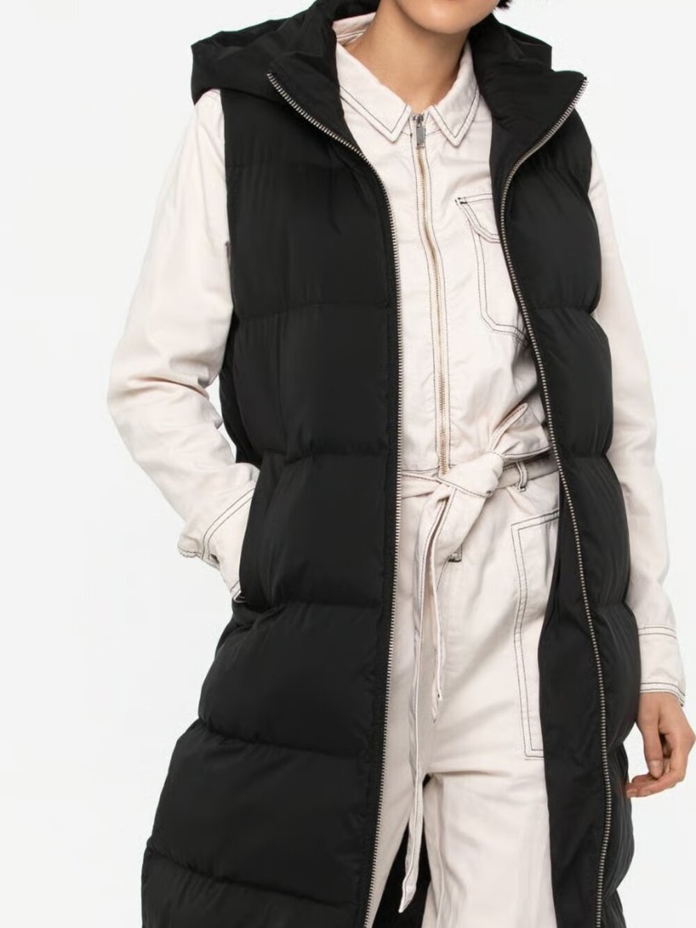 Matt & Nat Sana Longline Puffer Vest Full-Length Zipper & Attached Hood Size S